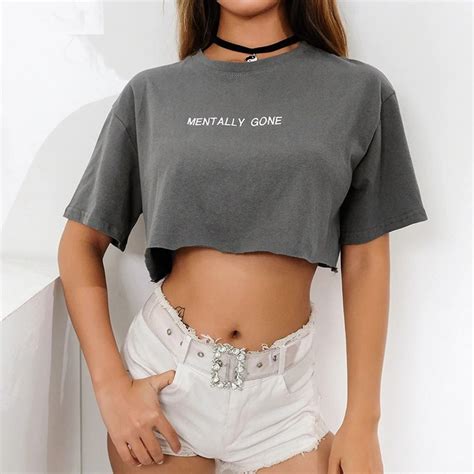 Embroidered Women S Crop Top T Shirt Loose T Shirt Etsy