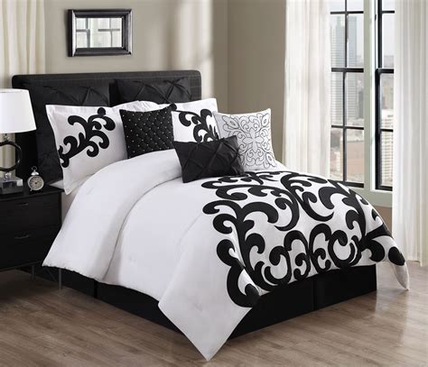 The most common comforter twin xl material is cotton. 9 Piece Empress 100% Cotton Black/White Comforter Set ...