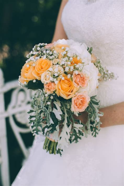 Wedding Bouquet Of Orange Roses Stock Image Image Of City Beauty