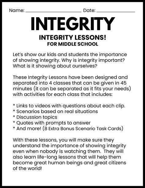 Integrity And Honesty Middle Babe Activities Made By Teachers