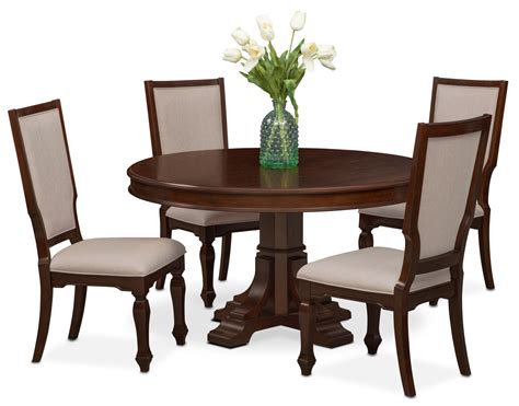 Formal traditional dining room set. Vienna Round Dining Table and 4 Upholstered Side Chairs ...