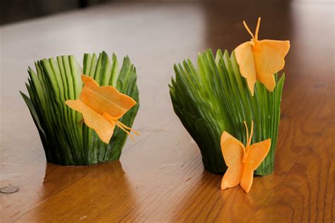 How To Make A Carrot Butterfly And Cucumber Fans Garnish With Images