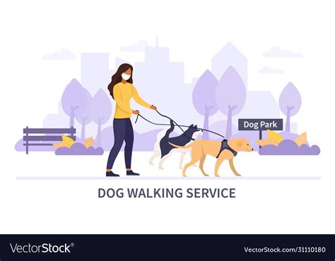 Dog Walking Service During Covid 19 Pandemic Vector Image