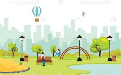 Park Vector Background City Park Landscape Illustration In Flat Style