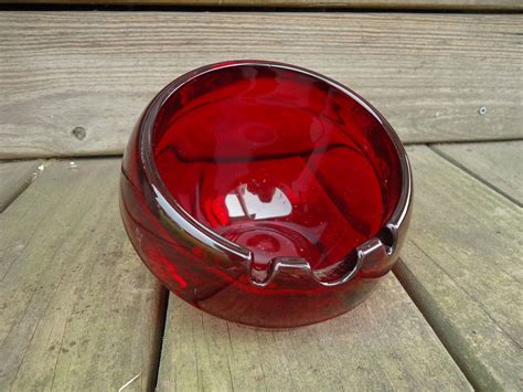 Viking Glass Ruby Red Orb Ashtray Viking Glass Glass Ashtray