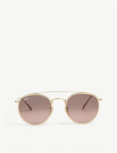 Ray Ban Rb3647 Round Frame Sunglasses In Metallic Lyst