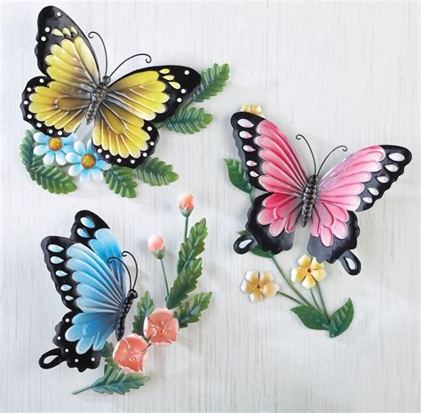 3d Sculpted Colorful Butterflies Metal Wall Art Hand