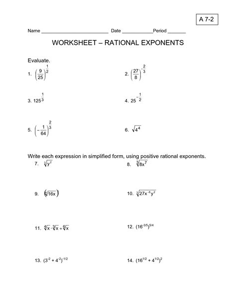 Rational Exponents Worksheets With Answers
