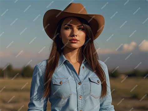 Premium Photo Beautiful Girl In Cowboy Hat In The Desert At Sunset Western Style Cowgirl Core