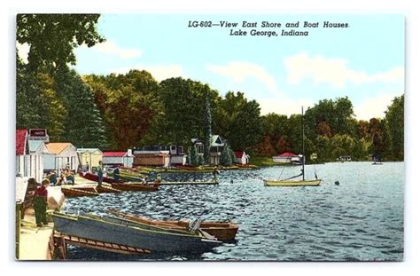 Vintage Postcard East Shore Lake George Indiana Boat Houses A5 Ebay