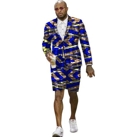 Buy African Print Suits Men Blazer With Short 2 Pieces