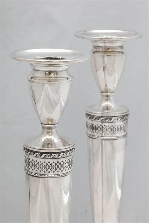 Tall Pair Of Art Deco Sterling Silver Candlesticks At 1stdibs