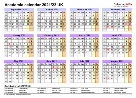 Academic Calendars 202122 Uk Free Printable Pdf Templates