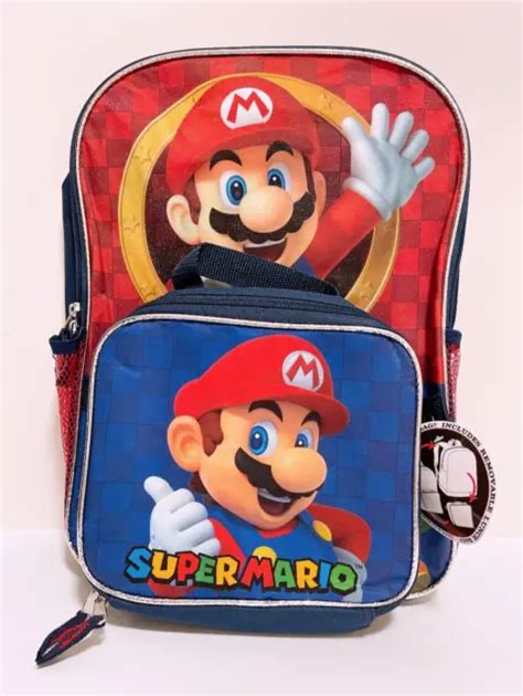Nintendo Super Mario School 16 Backpack With Detachable Lunch Bag Kit