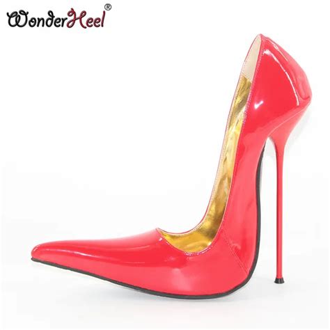 wonderheel new ultra high heel 18cm thin metal heel patent leather sexy extreme pointed toe slip