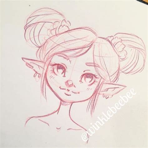 Little Elf Girl With Hair Buns Long Ears Cute Scrunchies And Earrings