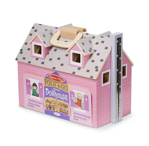 Melissa And Doug Fold And Go Wooden Dollhouse With 2 Dolls And Wooden