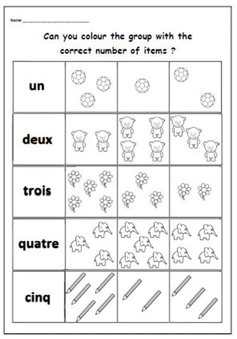 French Number Worksheet With Counting And Colouring