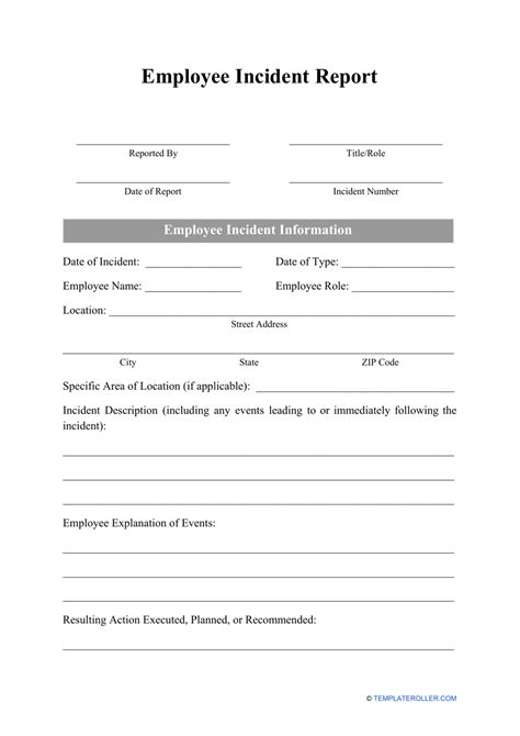 Printable Employee Incident Report Form Printable Forms Free Online