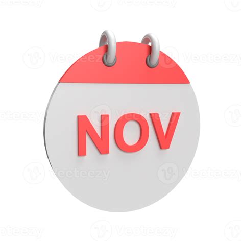 3d November Calendar Rendered Object Illustration 12794069 Png