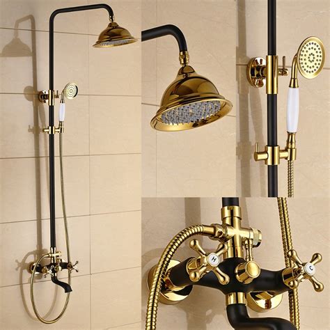 Retro Style Antique Gilded White And Black Shower Bathtub Faucet Mixer
