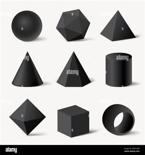 3d Rendered Geometrical Shapes Black Elements Minimalist Vector Set