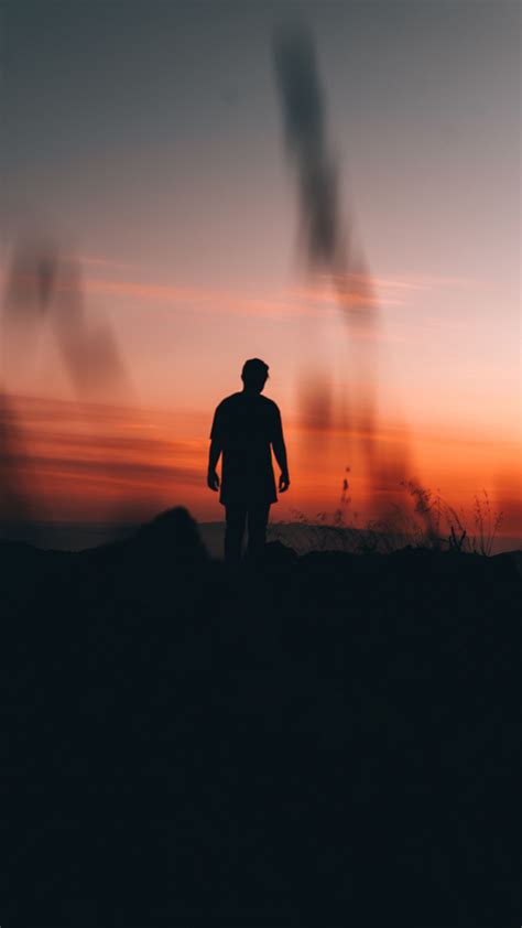Download Wallpaper 1350x2400 Man Loneliness Alone Silhouette Sunset