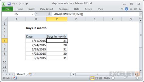 Days In Month Excel Formula Exceljet