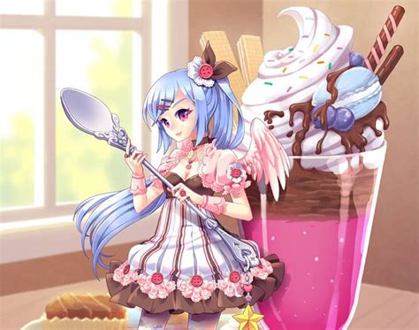 Icecream Dress Chocolate Wing Big Anime Hot Anime Girl Long Hair Huge Hd Wallpaper