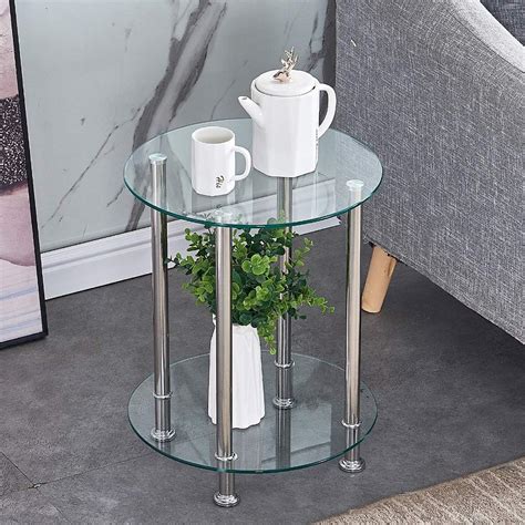 End Table Round Glass Side Table 2 Tier End Table With