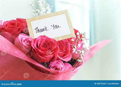 Thank You Card In Bouquet Of Flowers Stock Photo Image Of Concept