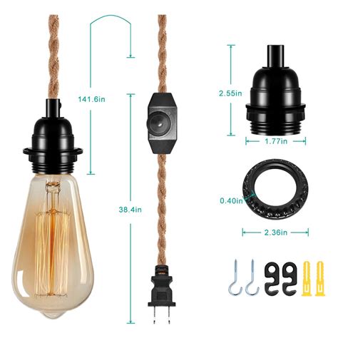 Pendant Light Cord Hanging Light Kit With Switch Plug In 15ft Hemp