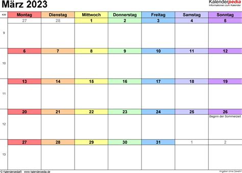 Kalender März 2023 Als Word Vorlagen