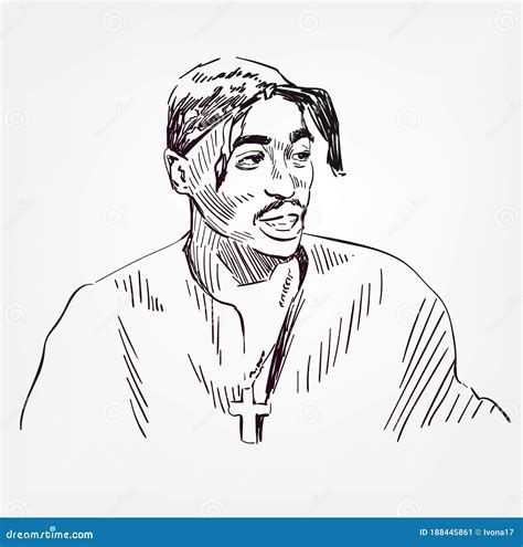 Tupac Shakur Vector Sketch Portrait Isolated Editorial Photo