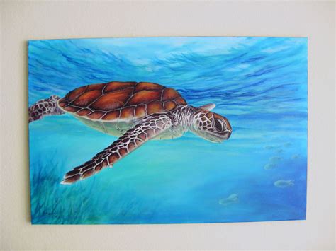 Original 24x36 Sea Turtle Painting On Canvas By J