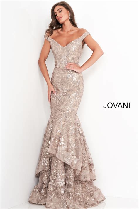 jovani 03264 taupe embellished lace mermaid evening dress