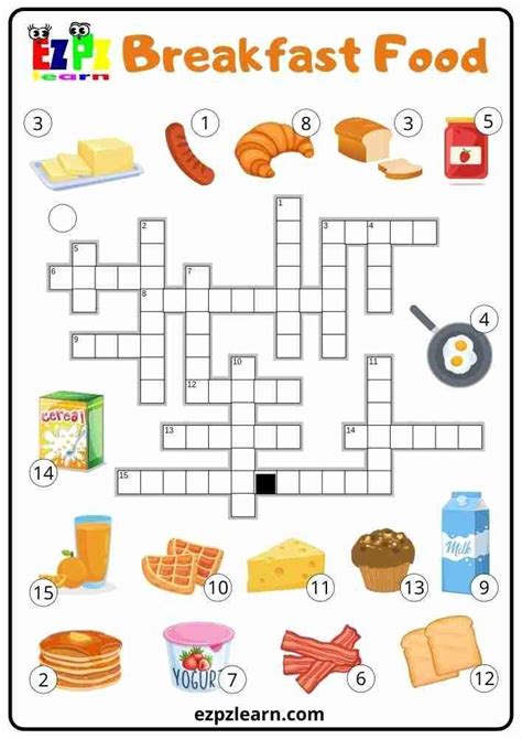 Free English Crosswords Game Topic Breakfast Food Objects Worksheets
