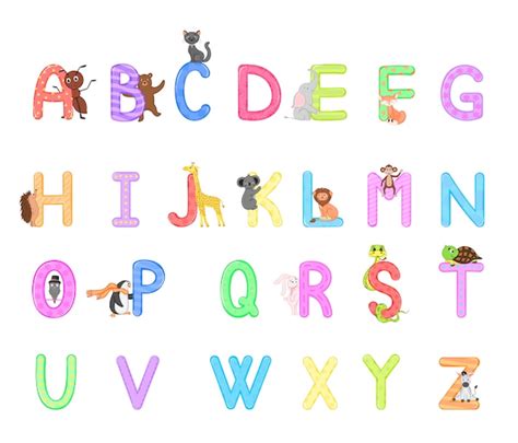 Zoo Alphabet Animal Alphabet Letters From A To Z Vector Premium