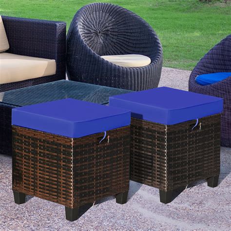 Costway 2pcs Patio Rattan Ottoman Cushioned Seat Foot Rest Coffee Table