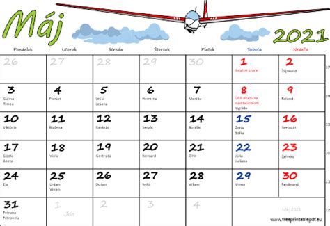 Kalendár Mien Máj 2021 Tlač Pdf Pre Tlač Zdarma
