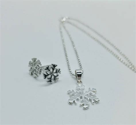 Winter Jewelry 925 Silver Snowflake Necklace And Earrings Set Etsy