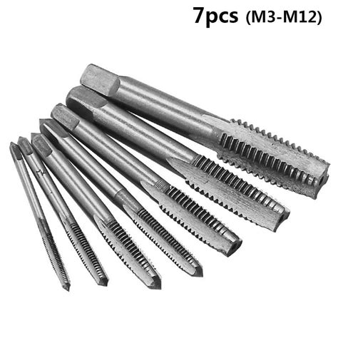 7pcs Hss Machine Screw Thread Metric Plug Tap Screw Taps M3 M12 Set Kit