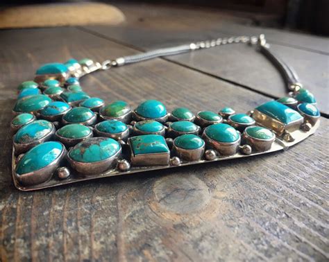 Vintage Turquoise Bib Collar Necklace For Women Native America Indian