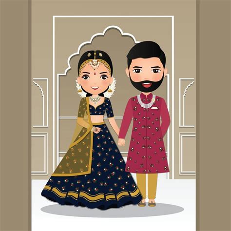 Wedding Invitation Card The Bride And Groom Cute Couple In Traditional