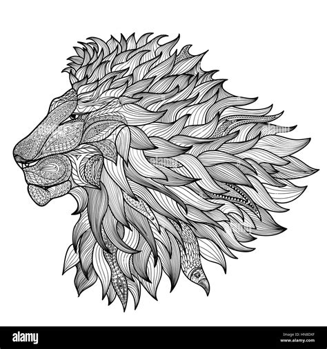 Lion Isolato Zentangle Animali Disegnati A Mano Illustrazione Immagine