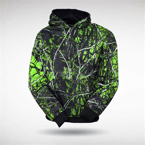 Mens Camo Pullover Long Sleeve Hoodie Toxic Green Moonshine Attire