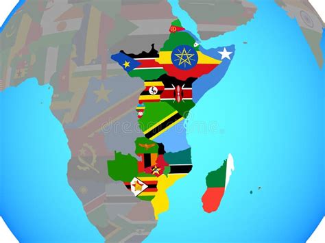 East Africa With Flags On Map Stock Illustration Illustration Of