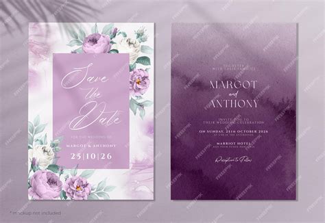 Premium Psd Floral Wedding Invitation Template Set With Purple Theme