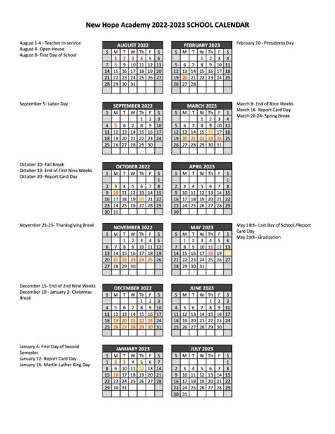 2022 2023 School Calendar New Hope Academy