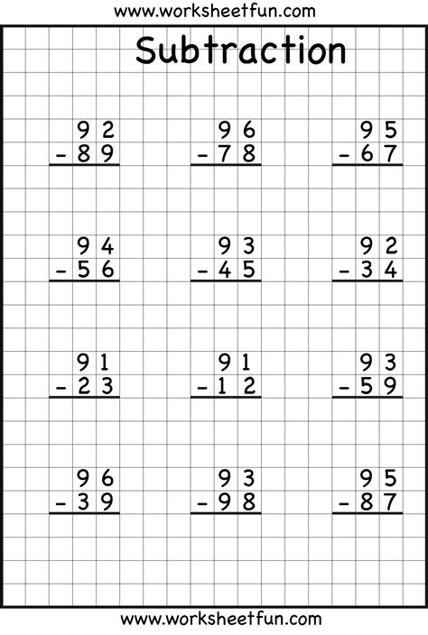 The Worksheet For Subtraction Is Shown In Black And White With Numbers